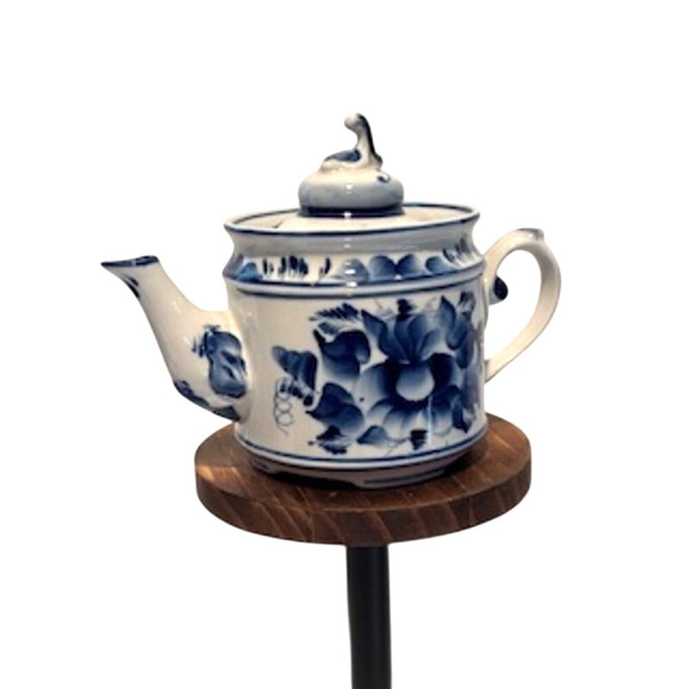 Vintage Gzhel Porcelain‎ Tea Pot Chinoisierie Hand Made Blue White Russia